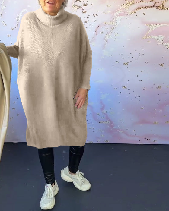 Casual enfärgad långärmad tröja med hög krage