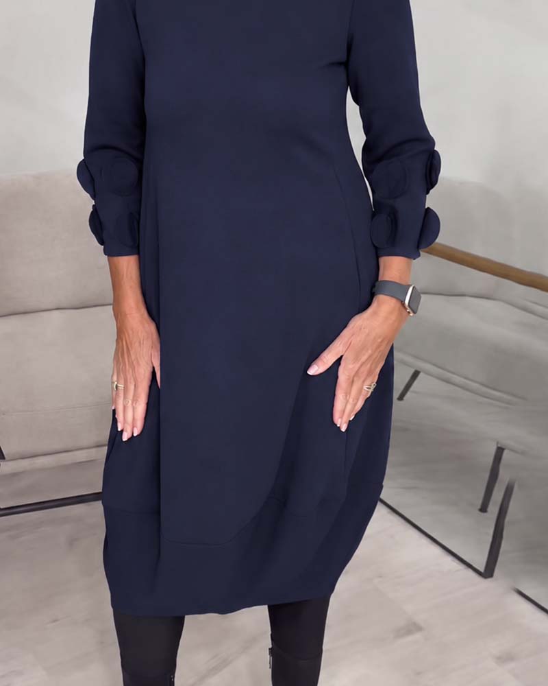 Klänning Rundhalsad Loose Fit Draperad Casual