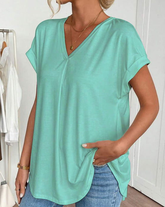 T-Shirt Kortärmad Enfärgad Lapptäcksdesign
