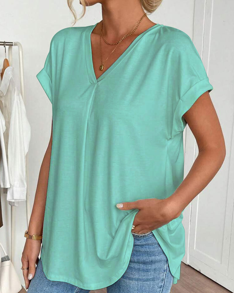 T-Shirt Kortärmad Enfärgad Lapptäcksdesign