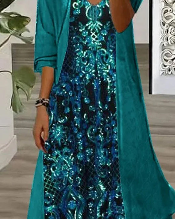 Set V-Hals Tryck Oregelbunden Cardigan