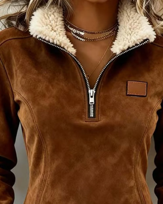 Tröja Med Halv-Zipp Krage, Asymmetrisk Design Och Frans Detalj