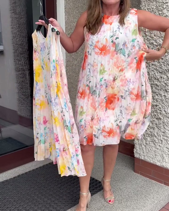 Klänning Ärmlös Plisserad Blommig