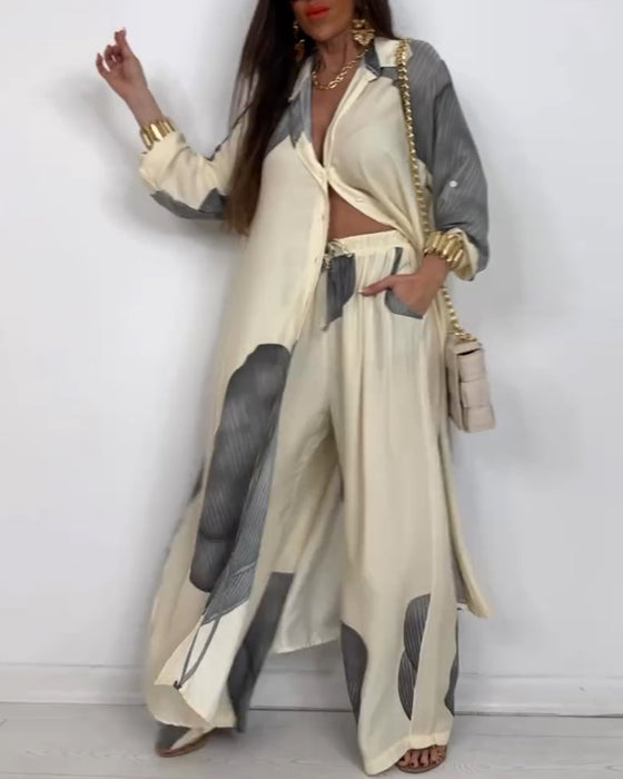 Kostym Krage Knapp Färgblock Randiga Rakbyxor