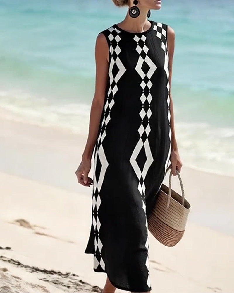 Klänning Ärmlös Diamantmönster Lös