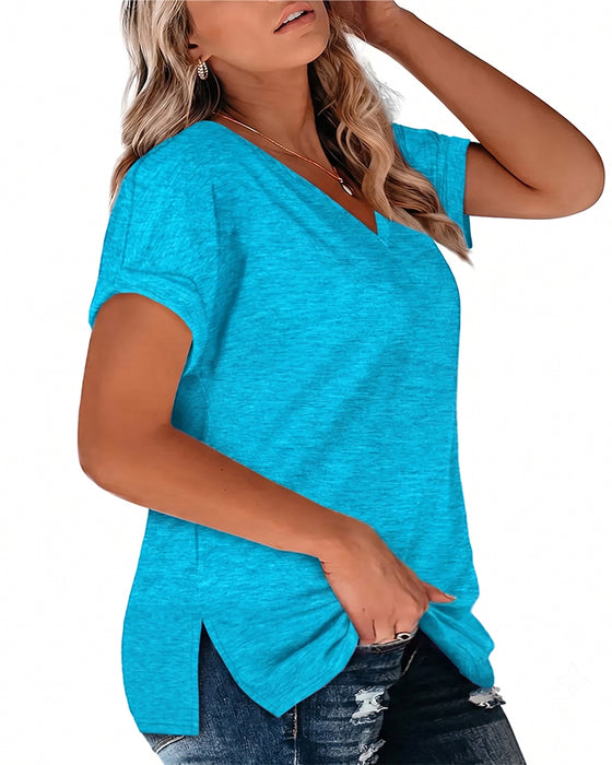 T-Shirt V-Hals Kort Ärm Lös Casual