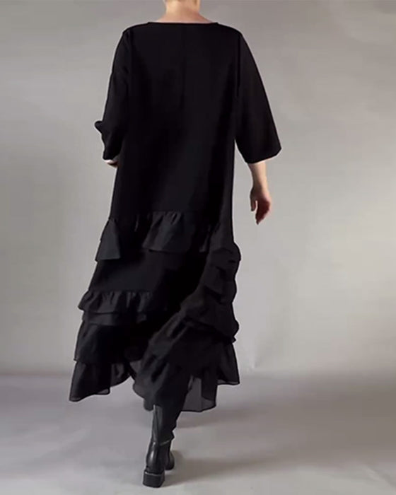 Klänning Med Rund Hals Och Dubbla Lager