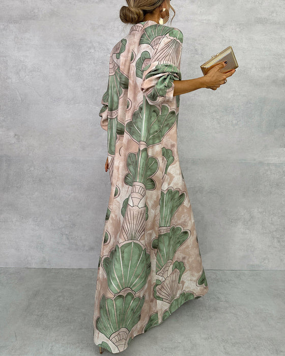 Klänning Med Elegant Stil Och Bladtryck