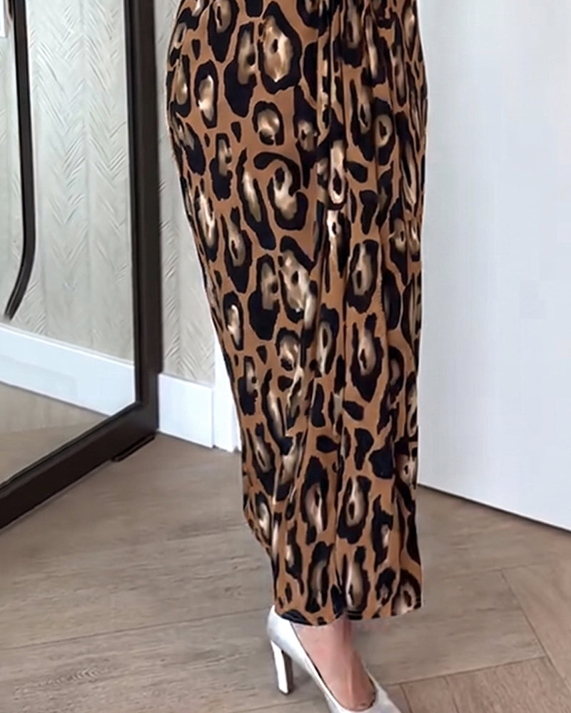 Klädning Ärmlös V-Hals Leopard