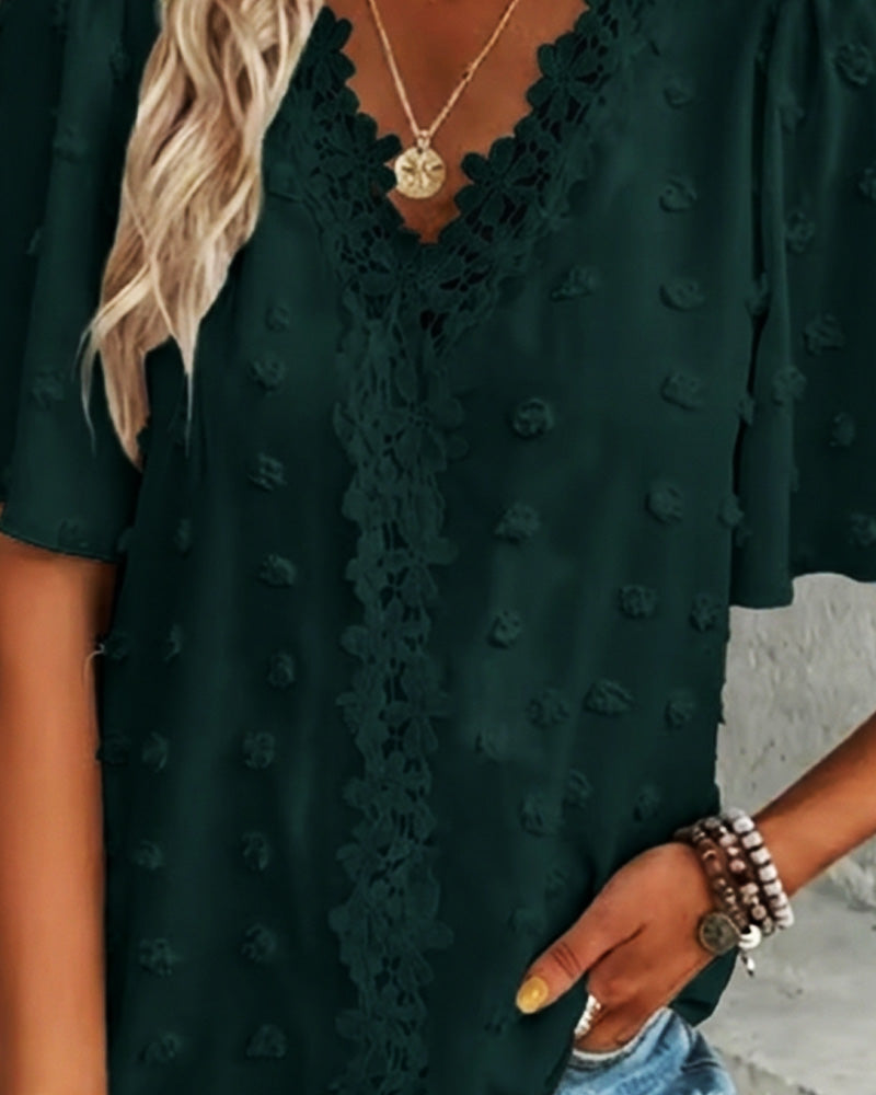 Blus Sammanfogad Jacquard Volangärm