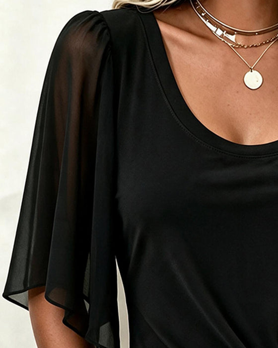 Blus U-Hals Solid Casual