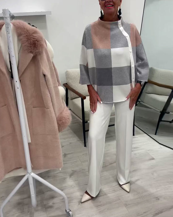 Rutig Tröja Med Långa Ärmar Och Rullekrage