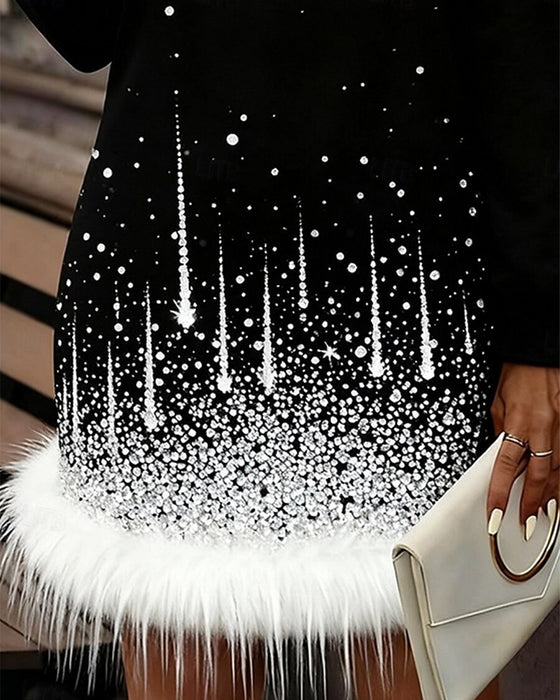 Klänning med plyschig lappkant och rund halsringning