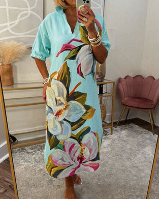 Lös ledig klänning med blommönster