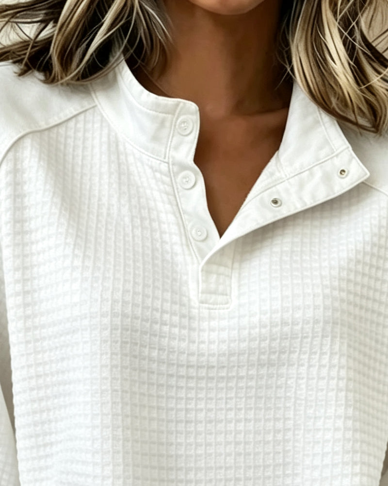 Sweatshirt Våffelstickad Henley Halvknäppning