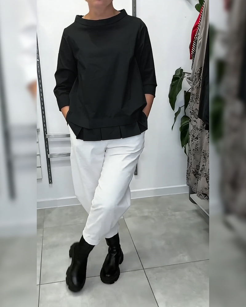 100% Bomull  Blus Vid Krage Enfärgad Casual