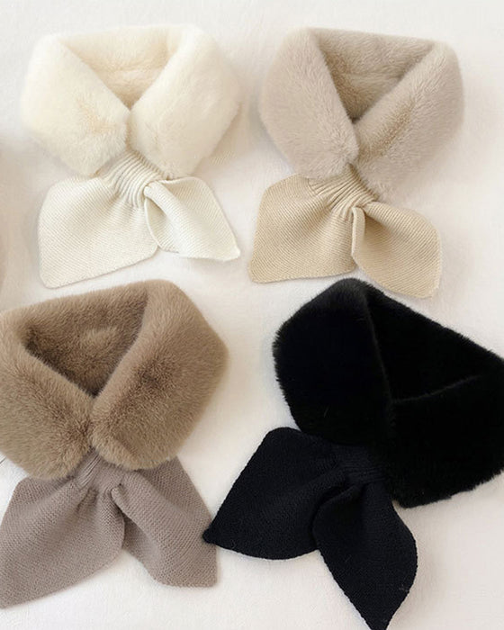 Modern Stickad Päls Halsduk Med Patchwork