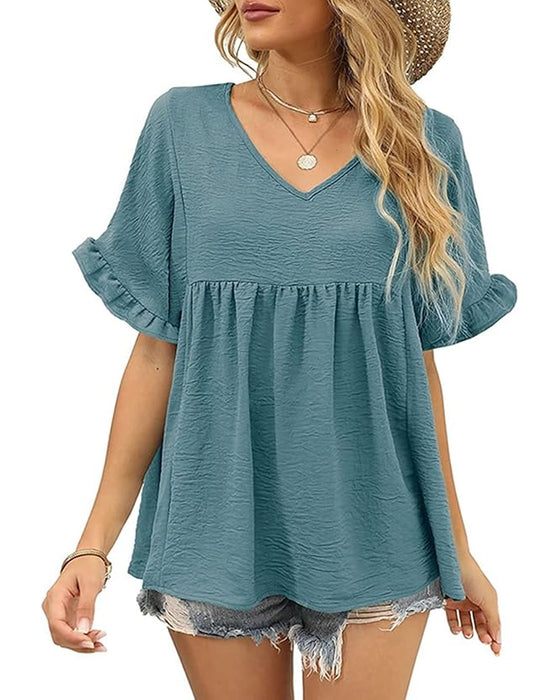 Blus Casual Rynkad Loose Fit