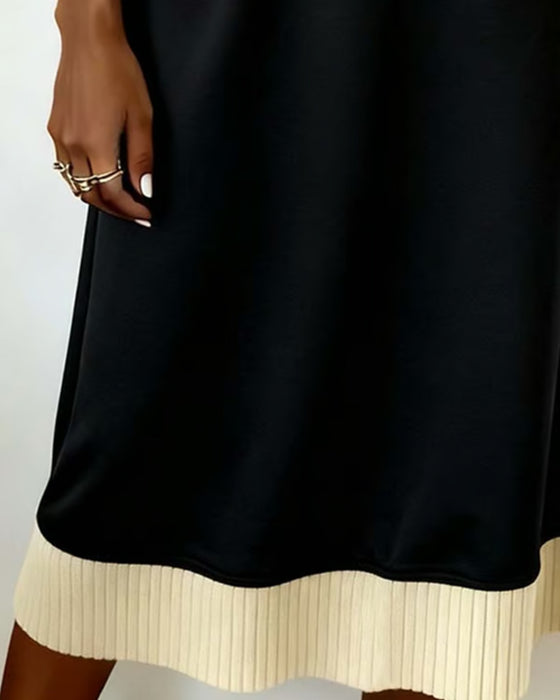 Klänning Långärmad V-Ringning Kontrast Stickad