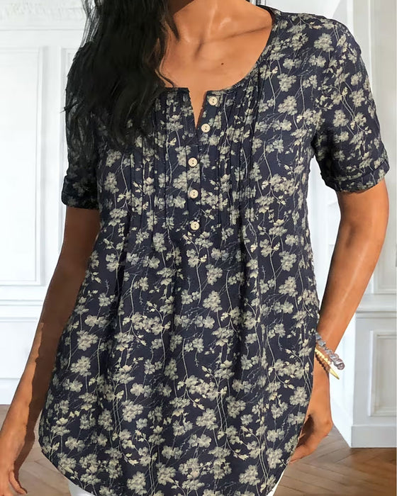 Blus Vintage Rynkad Blommig