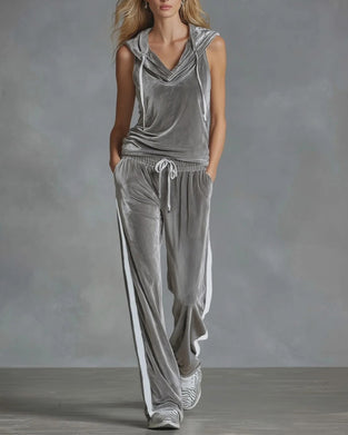 Set Sammet Med Huva Ärmlös