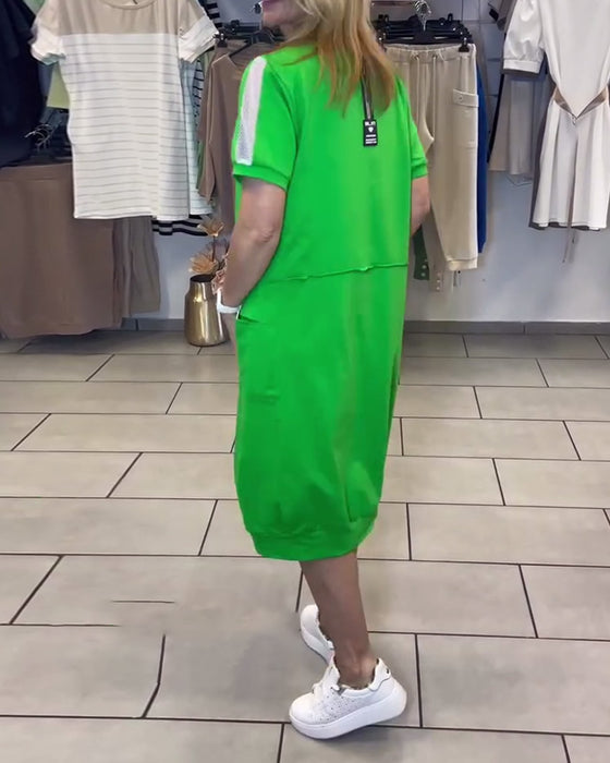 Klänning Kortärmad Mönstrad Rak