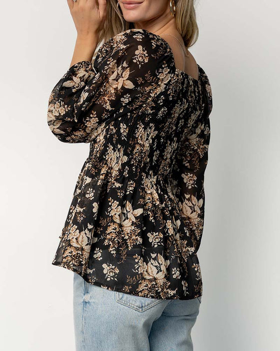 Blus Blommig Fyrkantsringning Midjesittande