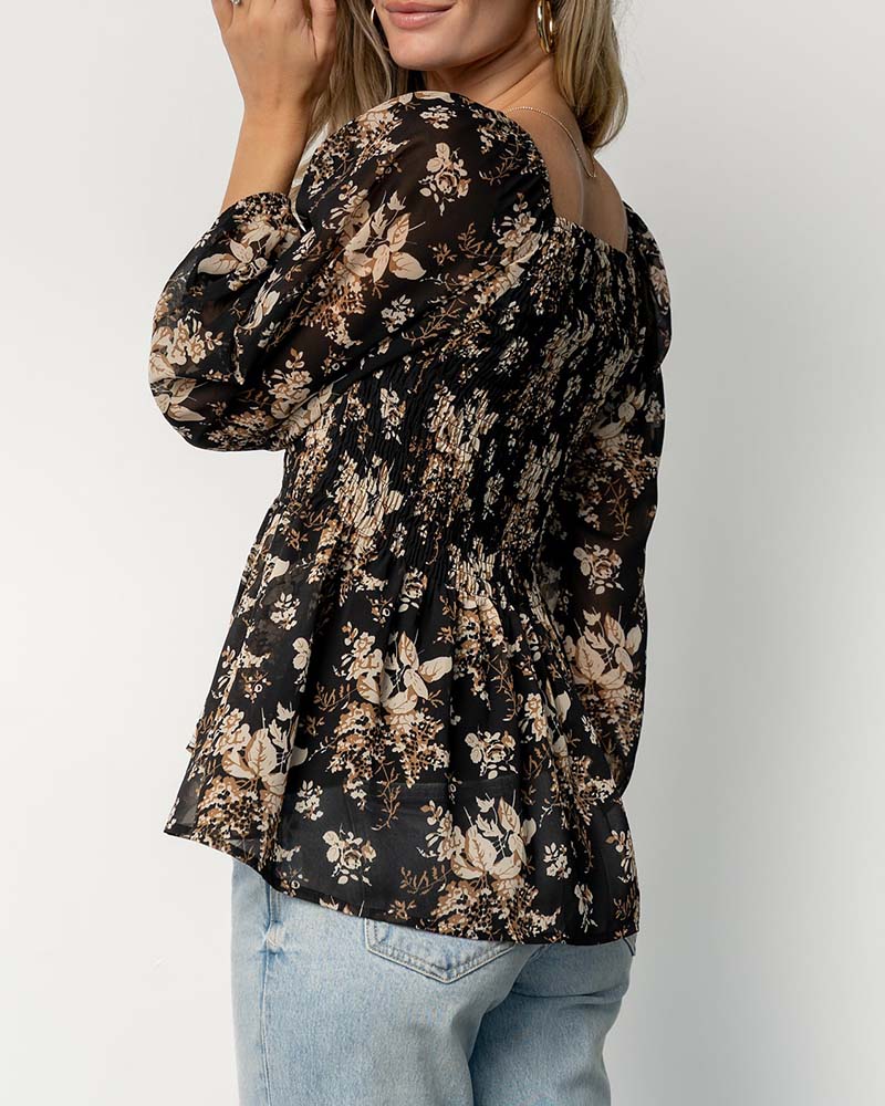 Blus Blommig Fyrkantsringning Midjesittande
