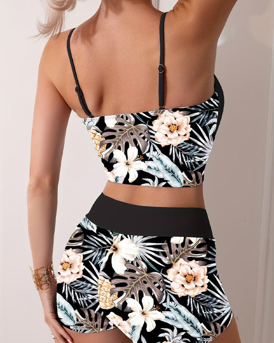 Bikini Tryckt Dragsko Högmidjad