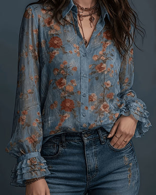 Blus Blommig Ruffle Slag