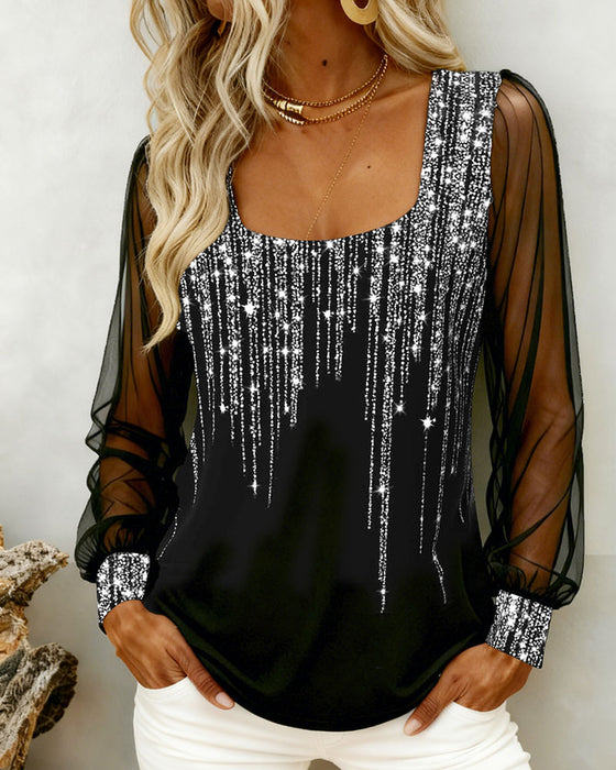 Modig Långärmad Topp Med Lapptäcktsdetaljer