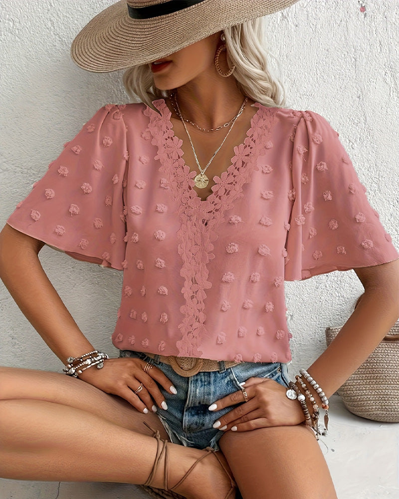 Blus Sammanfogad Jacquard Volangärm