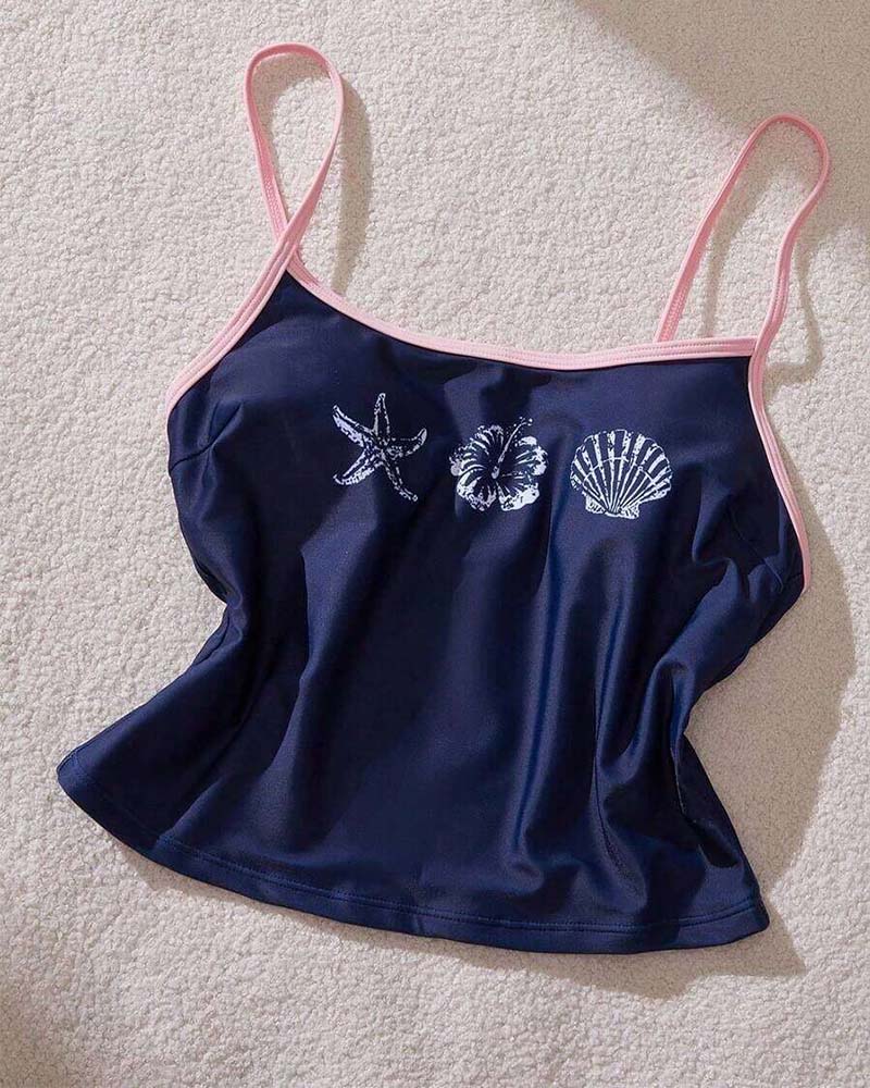 Tankini Kontrast Tryckt Hängslen