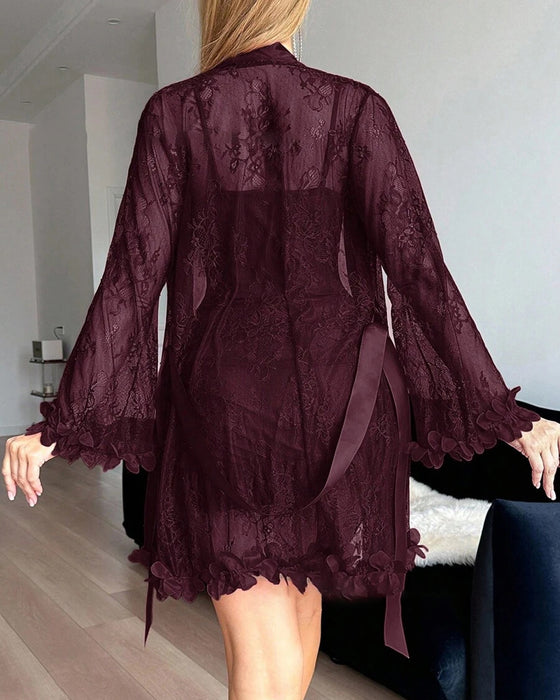 Klänning Spets Omslag Spagettiband Spetskant Pyjamas