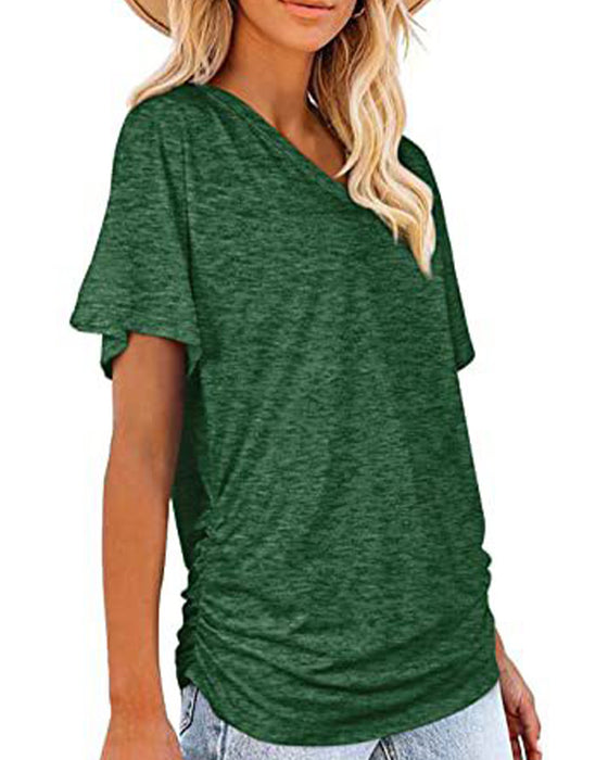 T-Shirt Veckad Enfärgad V-Ringning