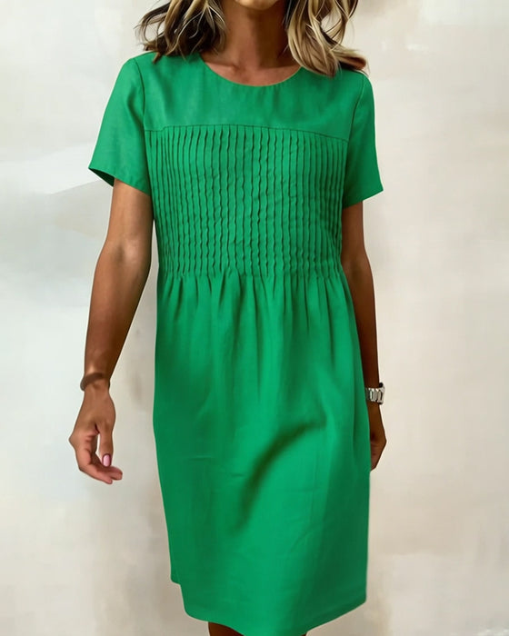 Klänning Rund Hals Veckad Avslappnad