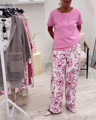 T-Shirt Rund Halsdragning Dragsko Enfärgad Kort Ärm