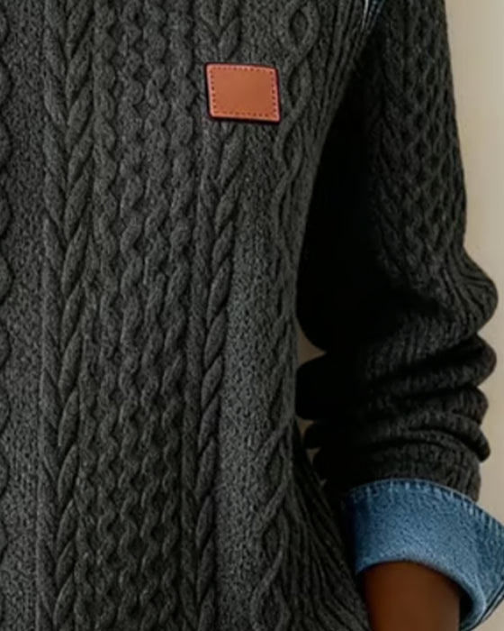 Färgblockad Sweatshirt Med Rund Halsringning