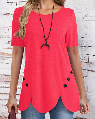 T-Shirt Knapp Dekor Blomblad Fåll