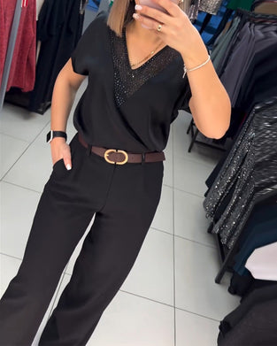 V-ringad kortärmad avslappnad topp