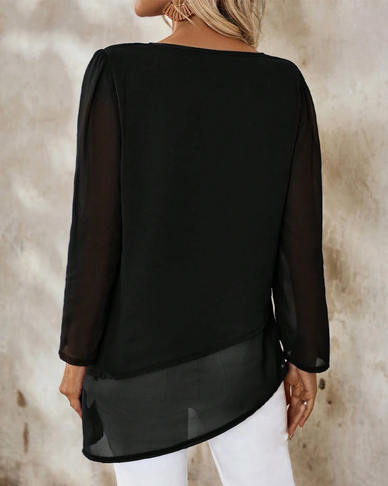 Blus Rund Hals Oregelbunden Dubbellager