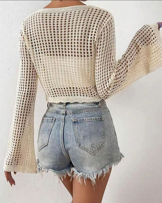 Cardigan Enkel Solid Hål Ut Strand