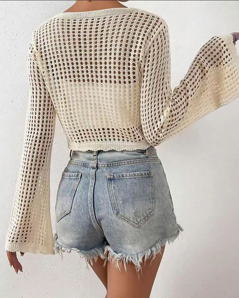 Cardigan Enkel Solid Hål Ut Strand