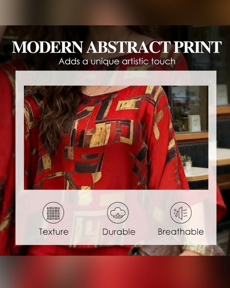 Tvådelad Set Geometriskt Tryck Vida Ben Byxor