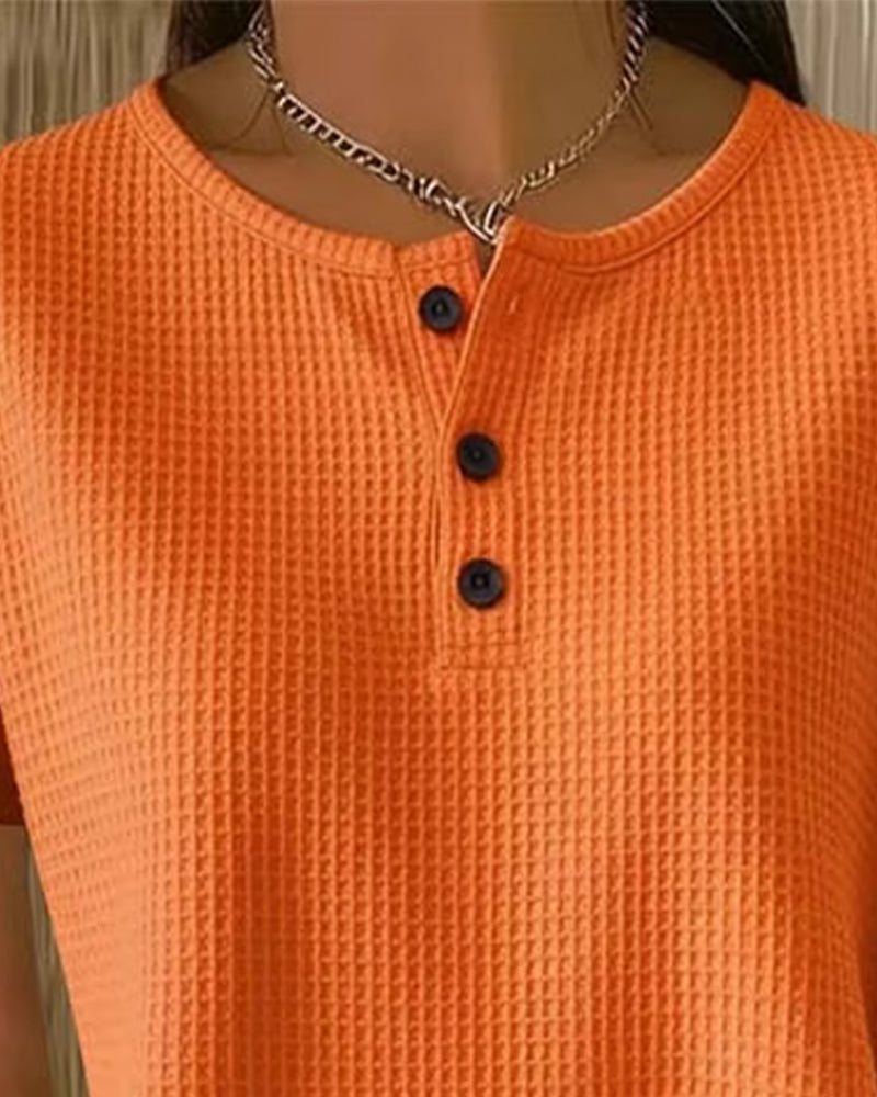 T-shirt Knapp V-ringning Avslappnad