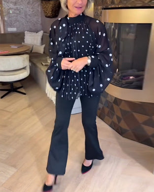 Långärmad Blus Med Ballongärmar Och Band