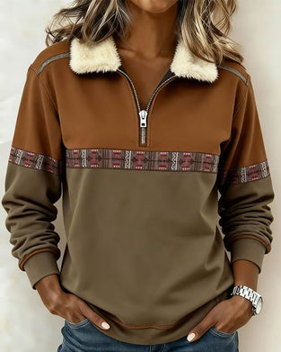 Sweatshirt Fleece Färgblock Halv Dragkedja