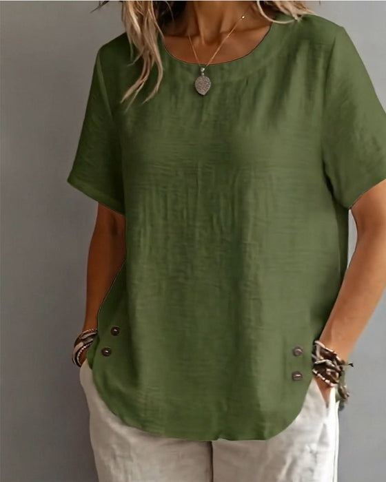 T-Shirt Rund Halsning Enfärgad Enkel 100% Bomull