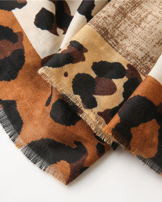 Dam Halsduk Leopard Lapptäcke Print Fransar Schal