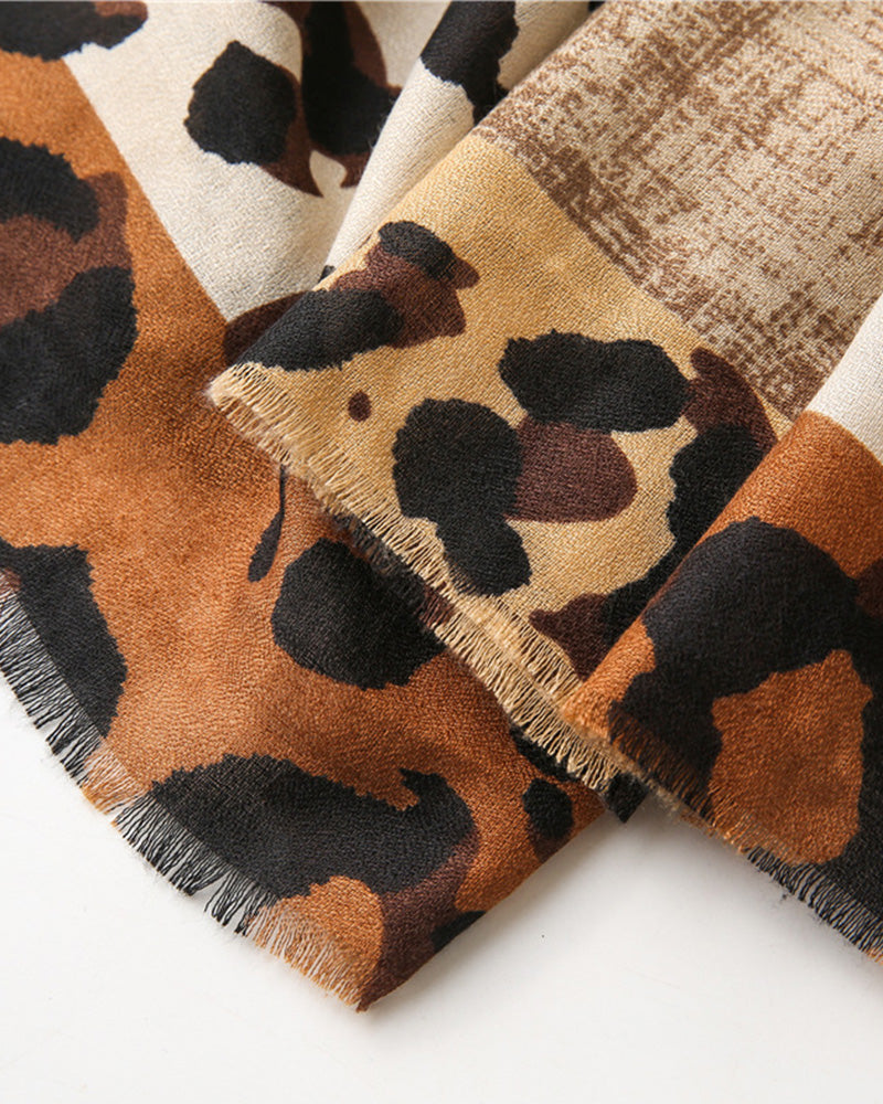 Dam Halsduk Leopard Lapptäcke Print Fransar Schal